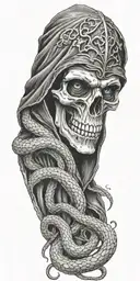 scary grim reaper with snake heads looking tattoo design idea