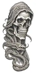 scary grim reaper with snake heads looking tattoo design idea