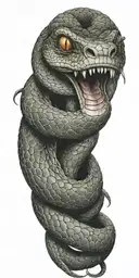 coiled snake with fangs   tattoo design idea