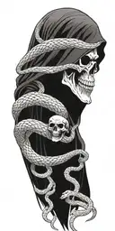 scary grim reaper with snake heads  tattoo design idea