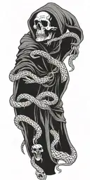 scary grim reaper with snake heads  tattoo design idea