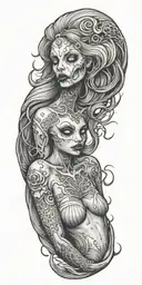 creepy zombie mermaid tattoo design idea