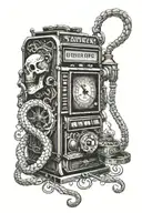 A vintage slot machine with snake symbols and a skeleton hand pulling the lever tattoo design idea