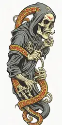 scary grim reaper with snake heads  tattoo design idea