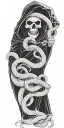 scary grim reaper with snakes   tattoo design idea