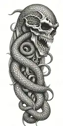  snakes with fangs and grim reaper tattoo design idea