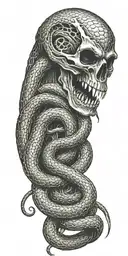  snakes with fangs and grim reaper tattoo design idea