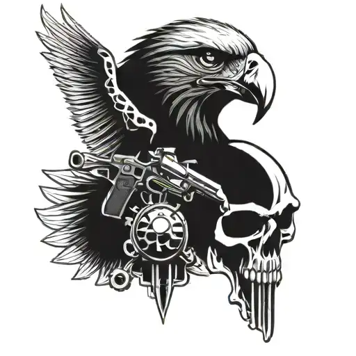 skull,  machine gun, eagle tattoo design idea