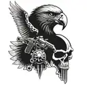 skull,  machine gun, eagle tattoo design idea