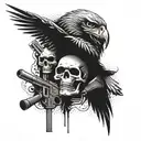 skull,  machine gun, eagle tattoo design idea