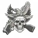 skull, gun, eagle flying tattoo design idea