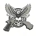 skull, gun, eagle flying tattoo design idea