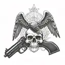 skull, gun, eagle flying tattoo design idea