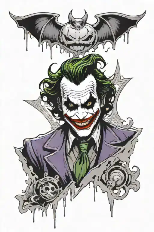 A stylized heartbeat monitor line with the Joker's iconic smile at the peaks tattoo design idea