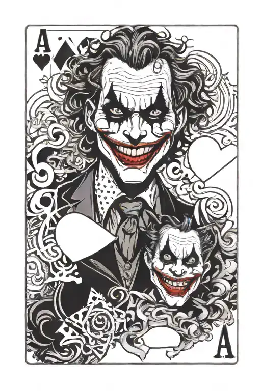 joker iconik smile with 4 card each card with the letters A, I, S, A with an hart bit tattoo design idea