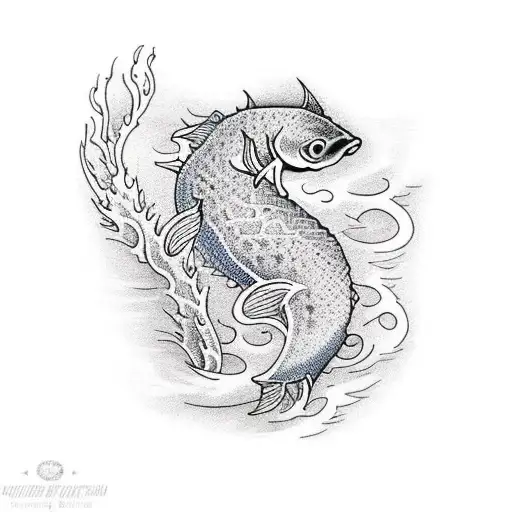 An intricate dotwork design of a catfish swimming in a Louisiana swamp tattoo design idea