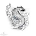 An intricate dotwork design of a catfish swimming in a Louisiana swamp tattoo design idea