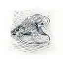 An intricate dotwork design of a catfish swimming in a Louisiana swamp tattoo design idea