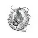 An intricate dotwork design of a catfish swimming in a Louisiana swamp tattoo design idea