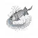 An intricate dotwork design of a catfish swimming in a Louisiana swamp tattoo design idea