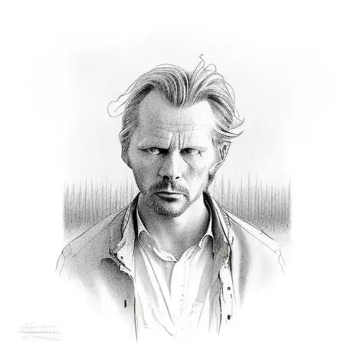 the face of olle ljungström against a backdrop of the willow where his father is buried tattoo design idea