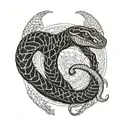 Two headed snake, line shading, ouroboros, style Gustav Doré meets HR Giger tattoo design idea
