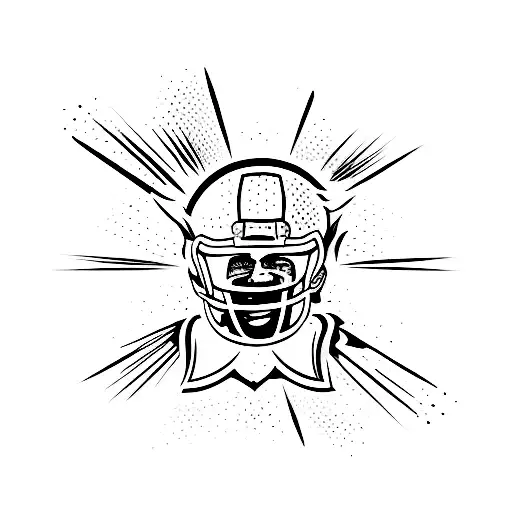 A dynamic and powerful illustration of a football player in action, surrounded by flames tattoo design idea
