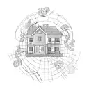 Blueprint of a new house with vines growing around it tattoo design idea
