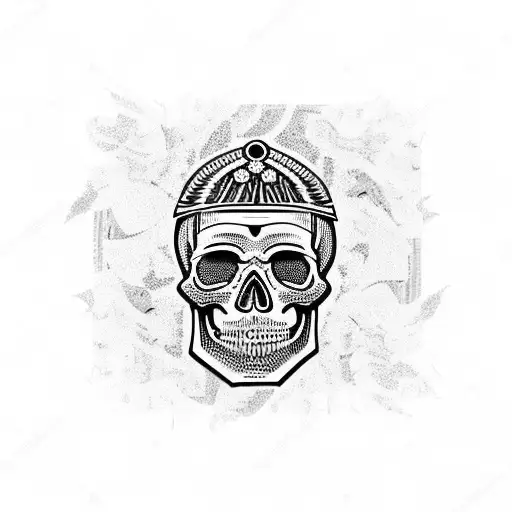 Skull with laurel wreath and Greek mosaic tattoo design idea