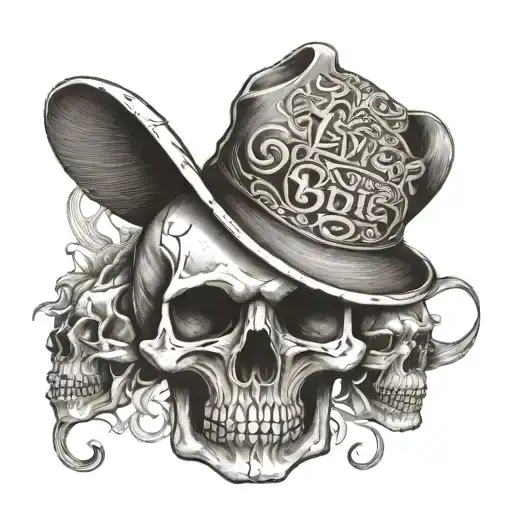 skull with the words "live ever die never" tattoo design idea