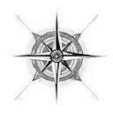 A detailed blackwork tattoo of a compass with a world map in the background, representing the client's love for travel and exploration. tattoo design idea