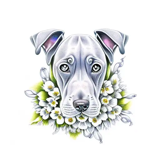 weimaraner con arreglo de flores tattoo design idea