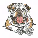 A bloody English bulldog chews on a torn braid tattoo design idea