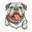 A bloody English bulldog chews on a torn braid tattoo design idea