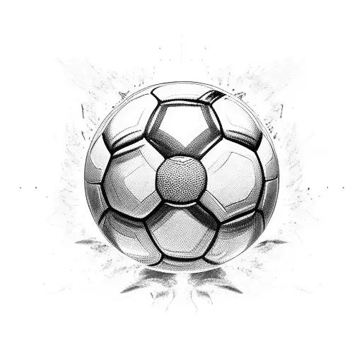 A dynamic composition showcasing a soccer ball engulfed in heavenly flames tattoo design idea