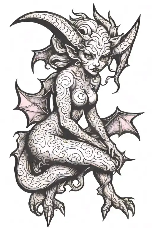 strong and courageous pink succubus tattoo design idea