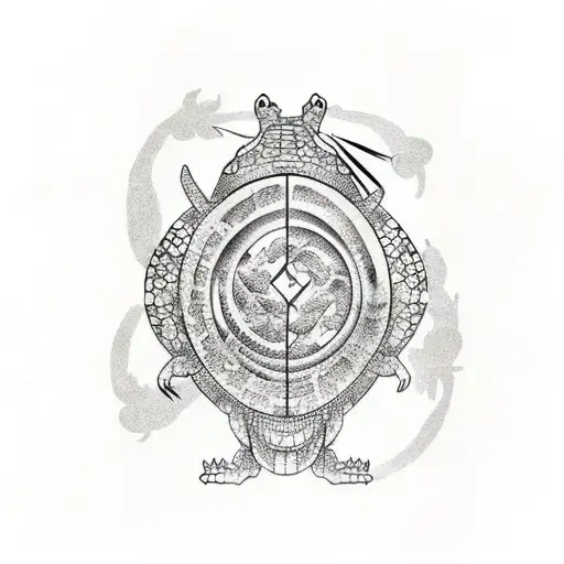 alligator with a golden turtle shell tattoo design idea