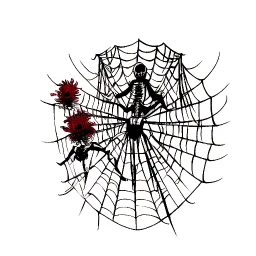 eighty Six undertaker skeleton, spider web lily,  tattoo design idea