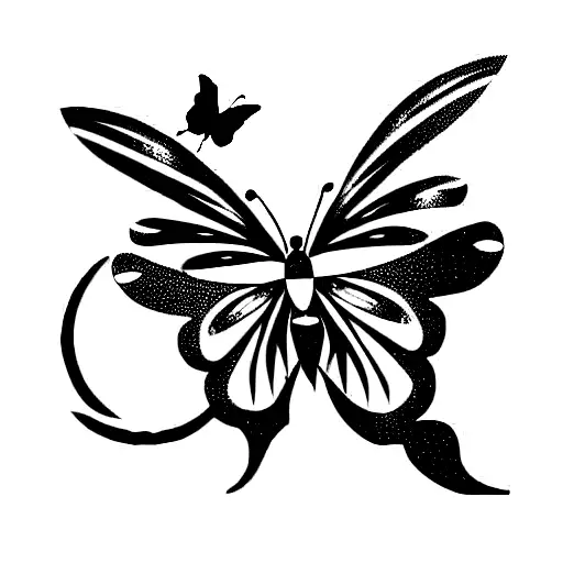 Butterfly and Moon and flower tattoo design idea