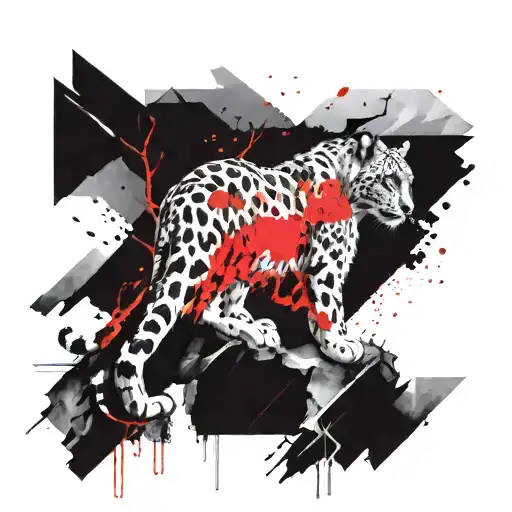 Snow leopard under the ash tree tattoo design idea