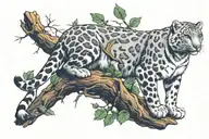 Snow leopard under the tree Ash tattoo design idea