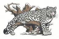 Snow leopard under the tree Ash tattoo design idea