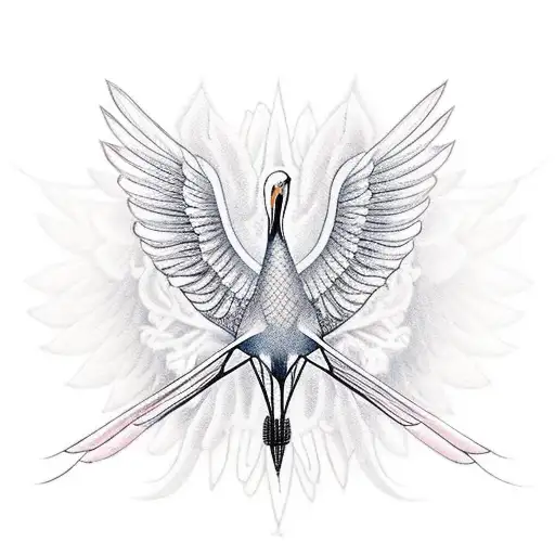 crane with wings flying tattoo design idea
