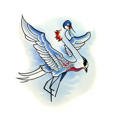 crane with wings flying tattoo design idea