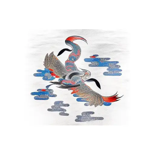 top down view of crane flying tattoo design idea