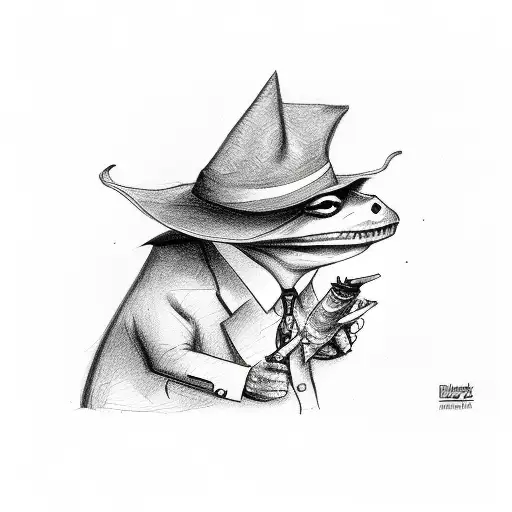 mafia frog smoking cigar tattoo design idea