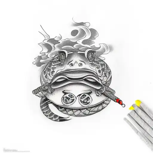 mafia frog smoking cigar tattoo design idea
