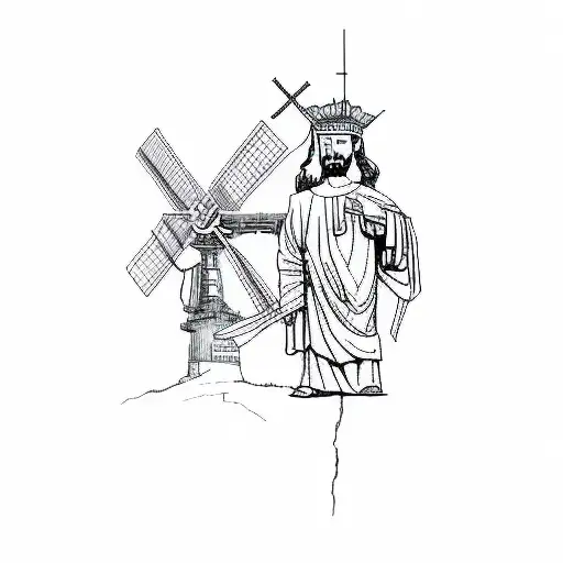 jesus and a windmill tattoo design idea