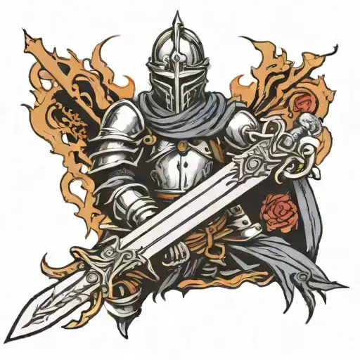 dark souls knight holding a sword tattoo design idea