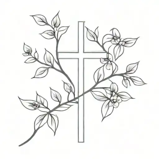 simple cross with a lilac vine tattoo design idea